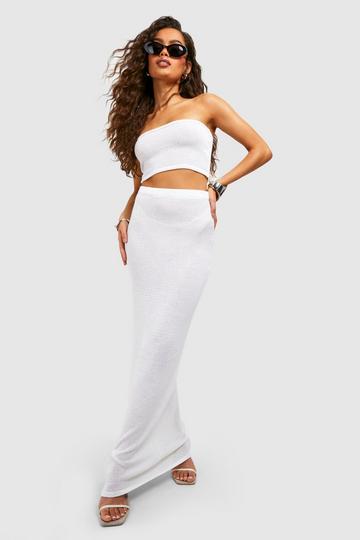 Fine Gauge Bandeau And Maxi Skirt Co-ord white