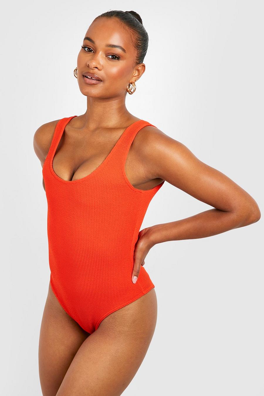 Red Tall Crinkle Scoop Swimsuit image number 1