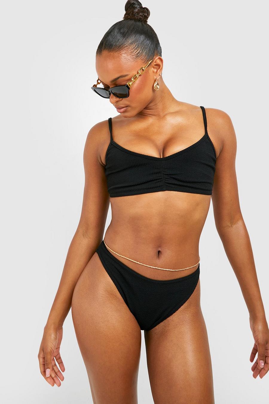 Black svart Tall Crinkle Gathered Detail Bikini Set image number 1