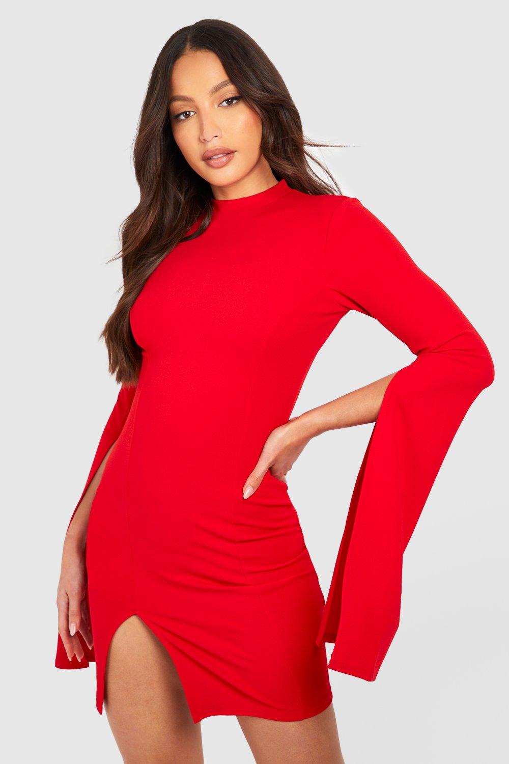 Boohoo red shop cape dress