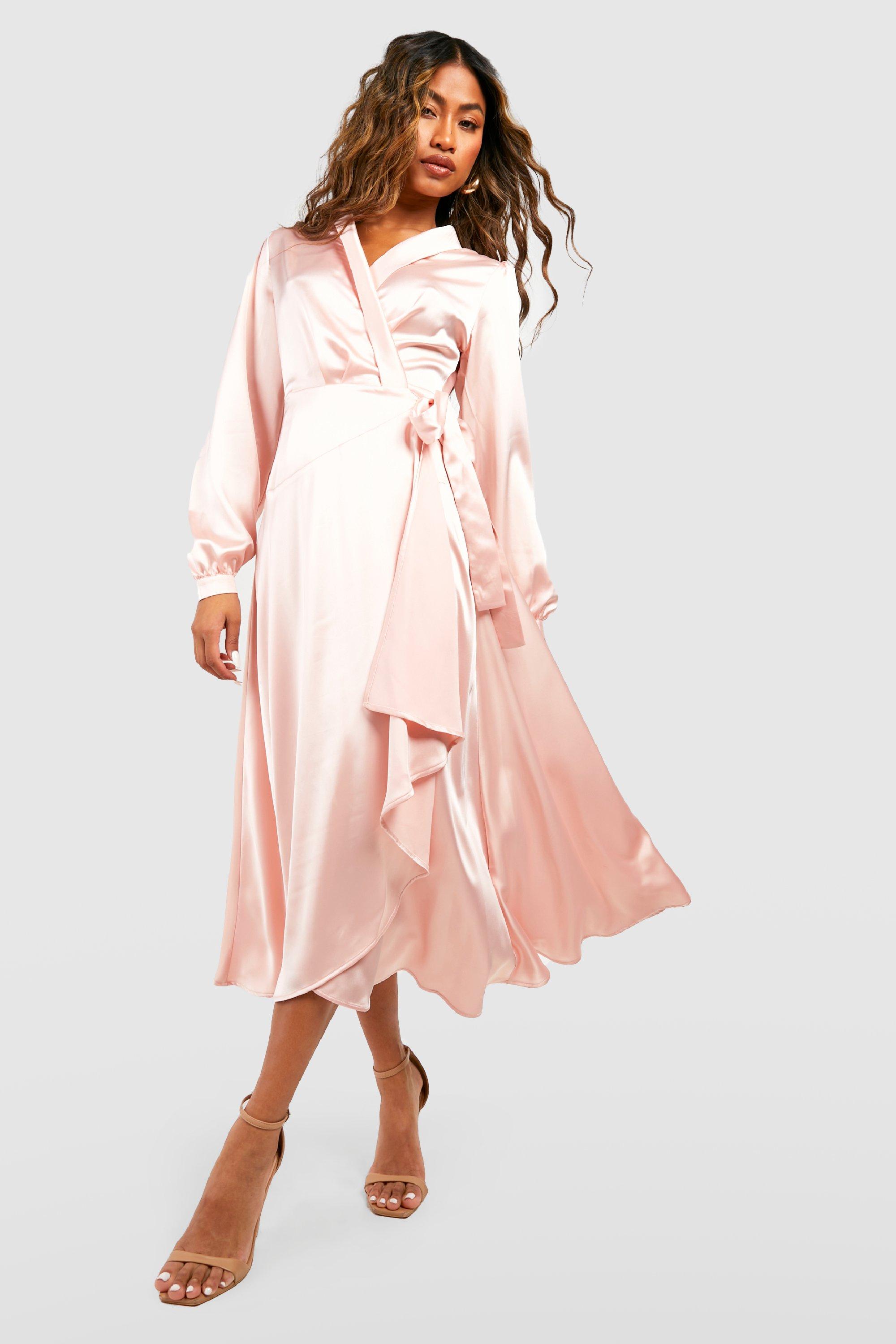 Champagne satin shop wrap dress