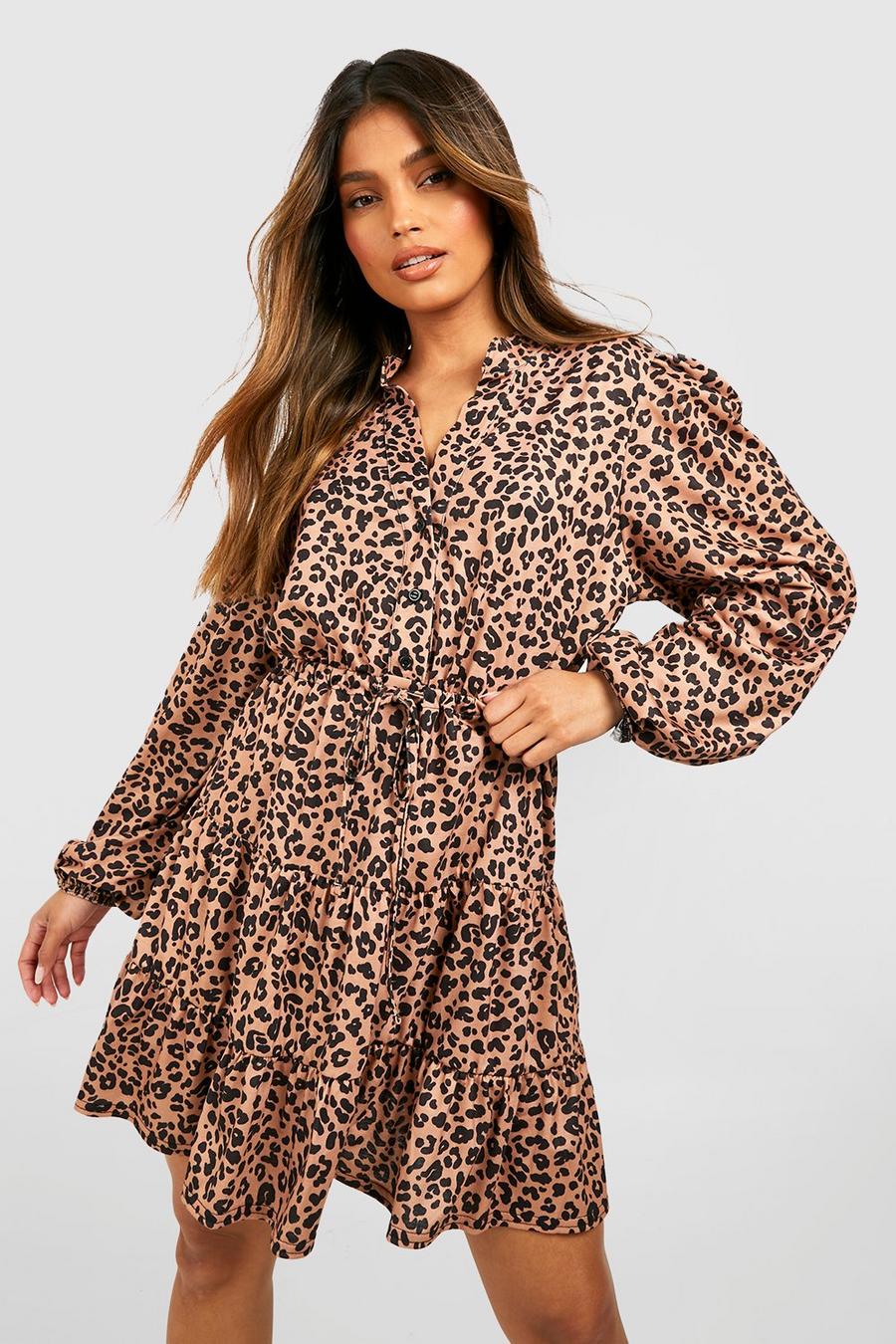 Tan brown Leopard Skater Shirt Dress