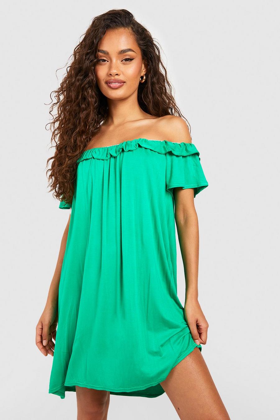 Bright green Off The Shoulder Ruffle Sundress image number 1