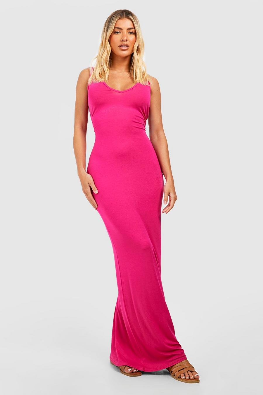Hot pink Plunge Neck Maxi Dress
