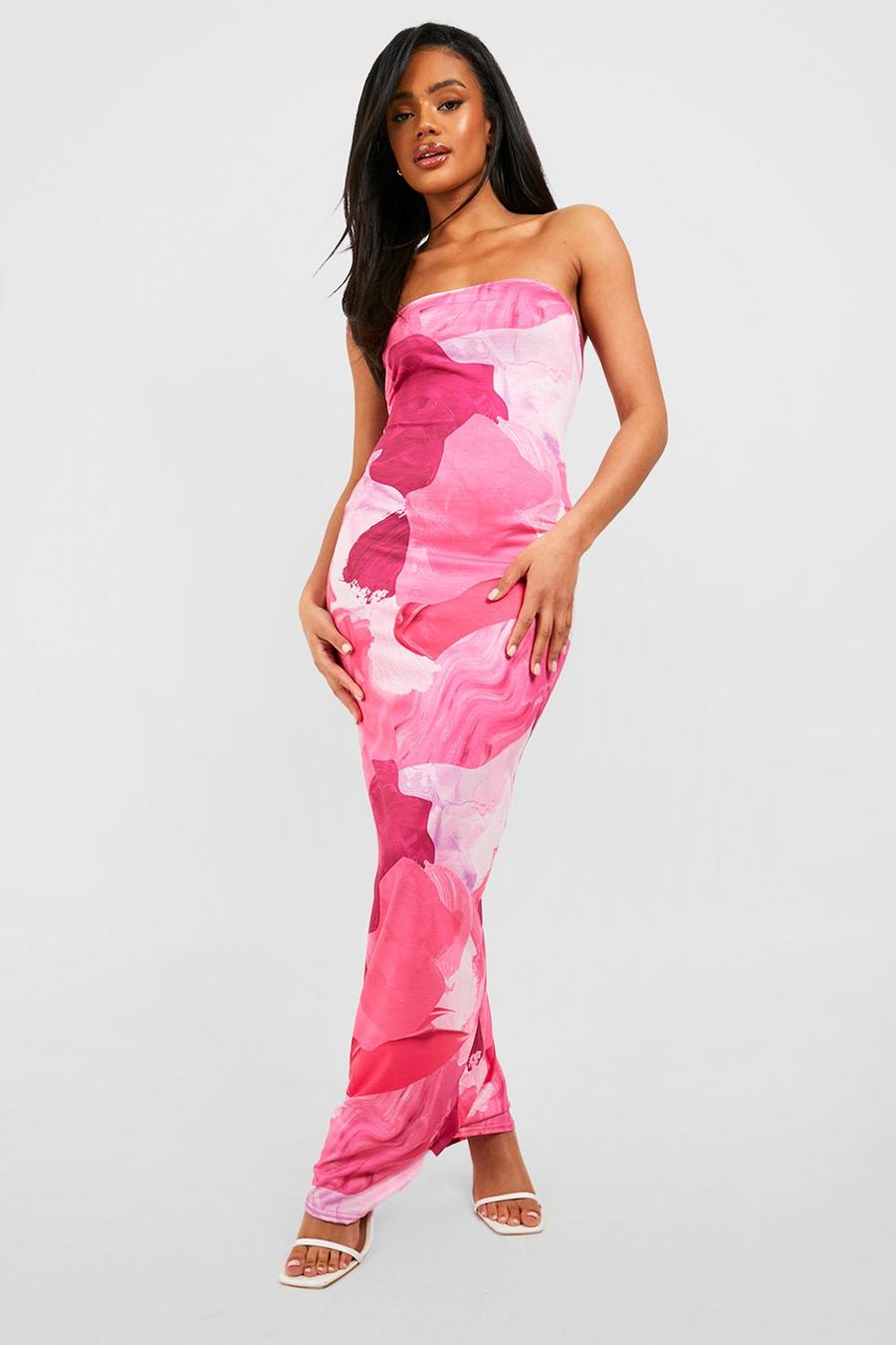 Hot pink Abstract Print Bandeau Maxi Dress