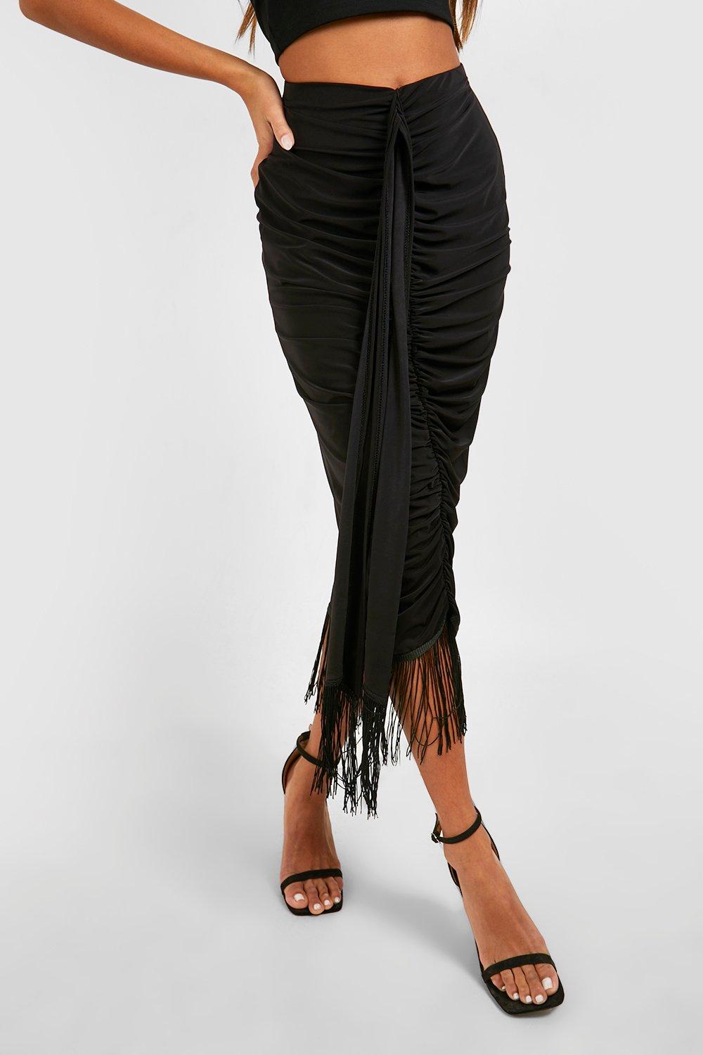 Black fringe skirt clearance midi