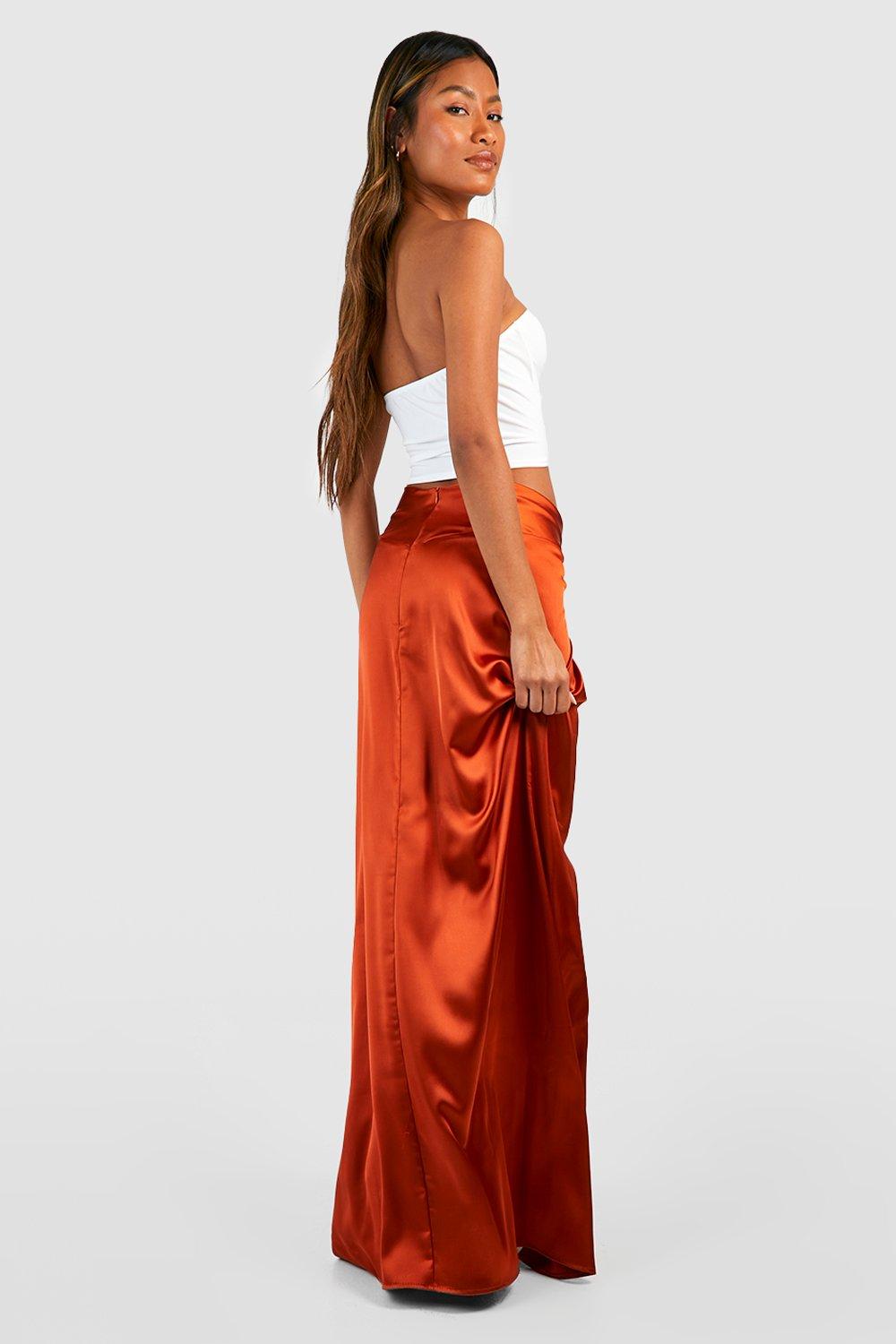 Orange satin hotsell maxi skirt