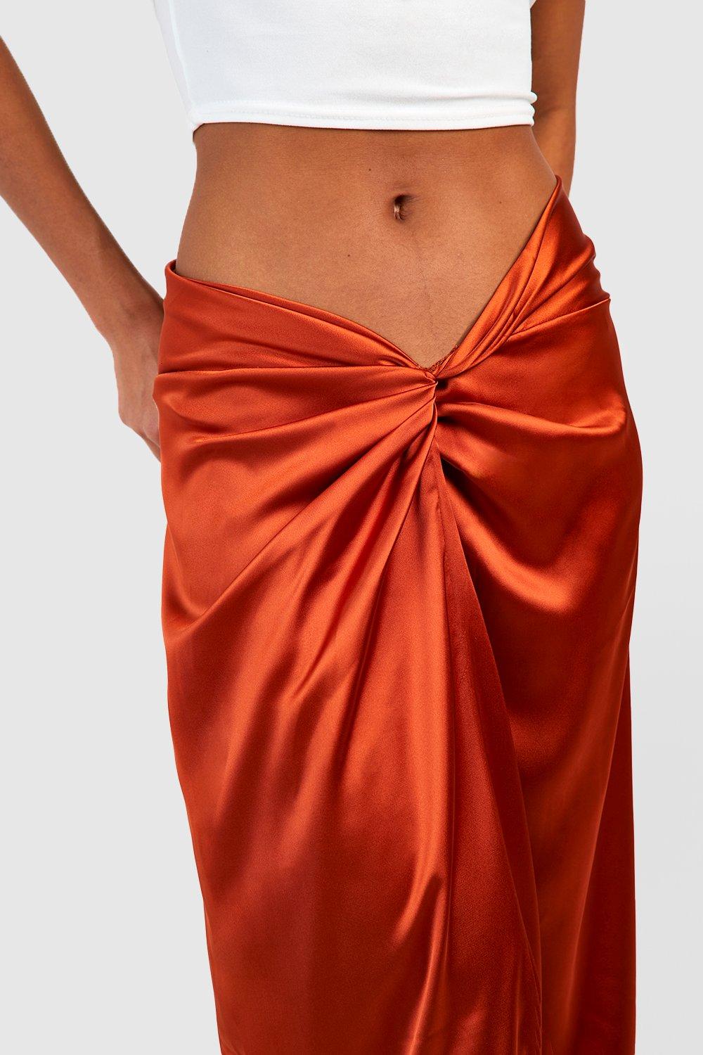 Satin Bias Knotted Drape Maxi Skirt boohoo