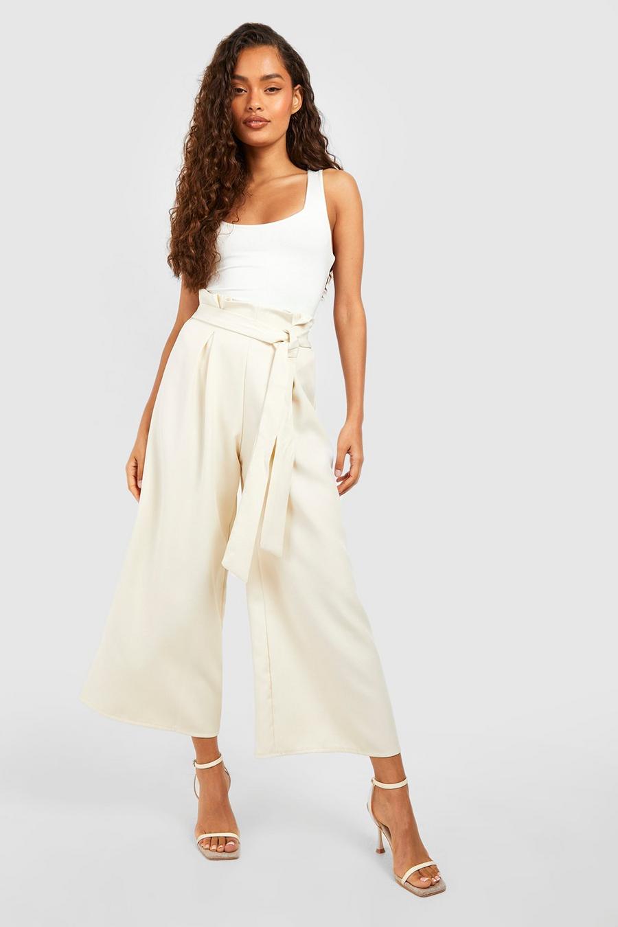 Stone Paperbag High Waisted Wide Leg Culotte Pants image number 1