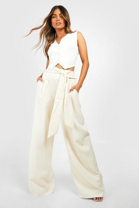 Belted High Waisted Super Wide Leg Pants