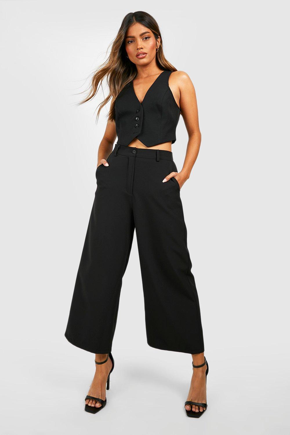 High Waisted Woven Cropped Wide Leg Pants