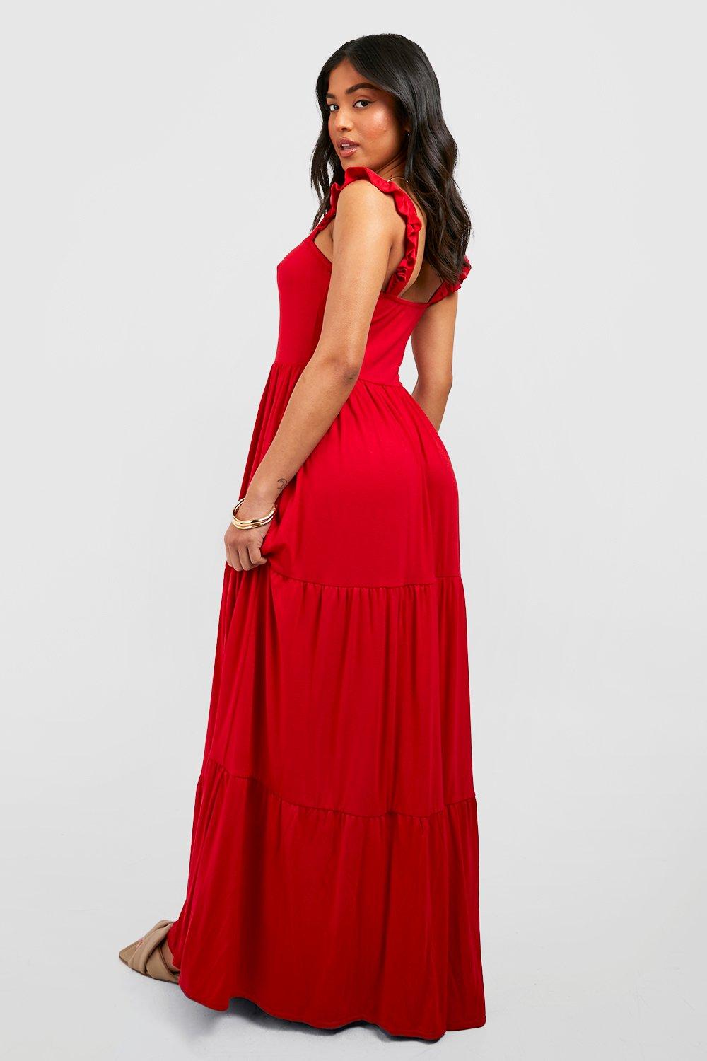 ruffle neck maxi dress