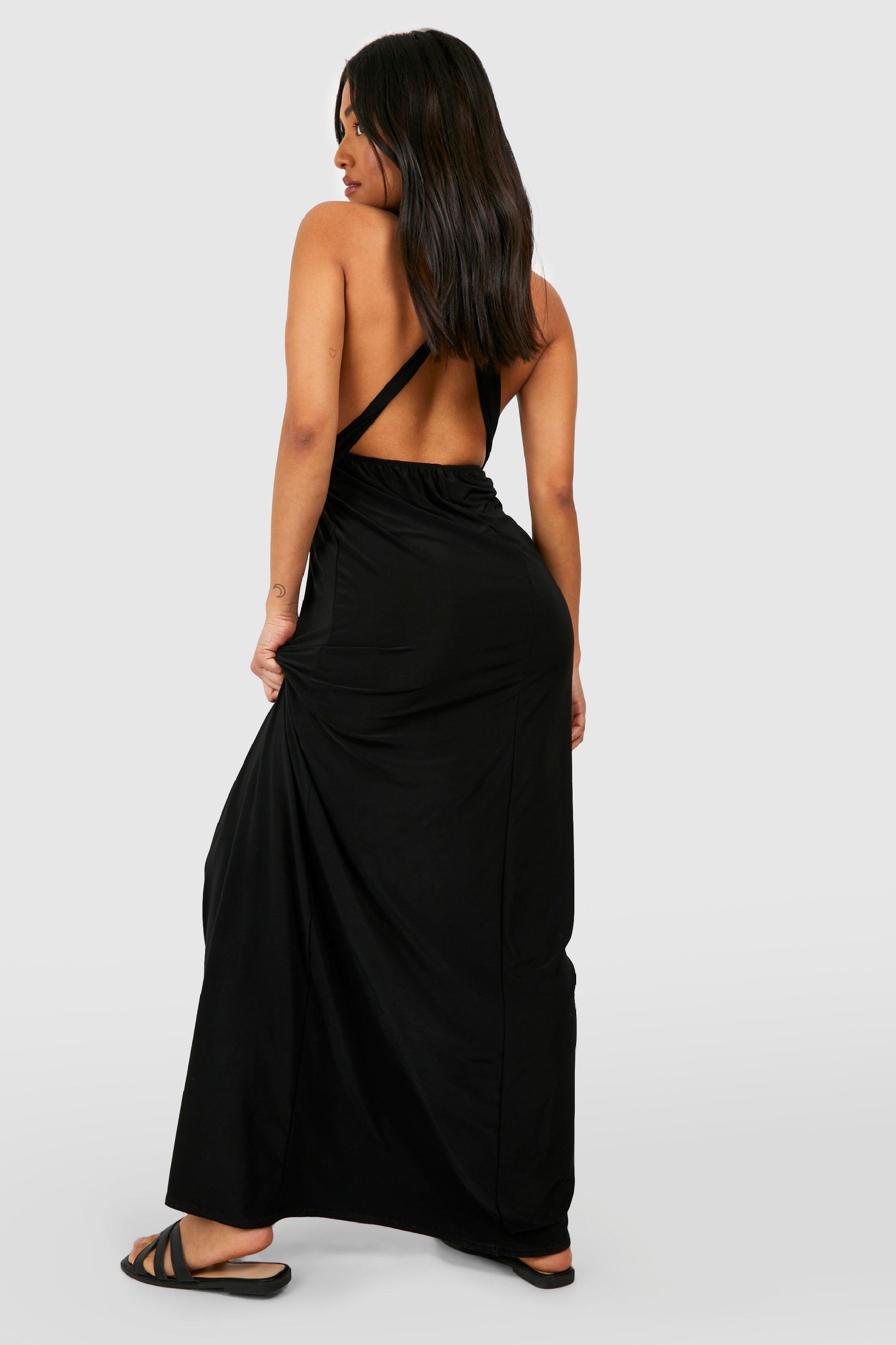 Petite Slinky Cross Back Cut Out Maxi Dress