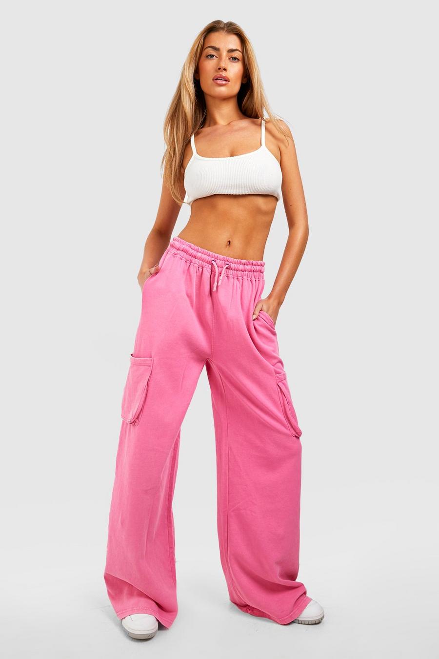 Pink Washed Straight Leg Cargo Track Pants image number 1