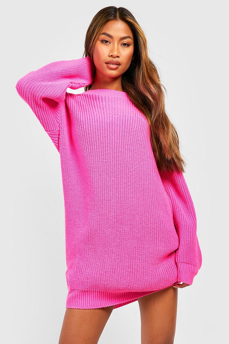 Hot pink Crew Neck Sweater Dress image number 1