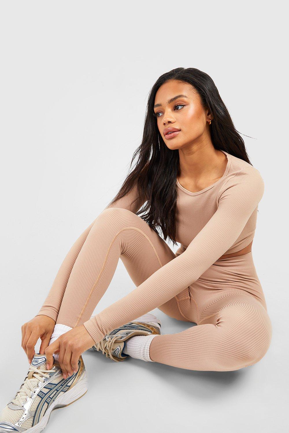 Buy Boohoo Seamless Rib Leggings In Beige