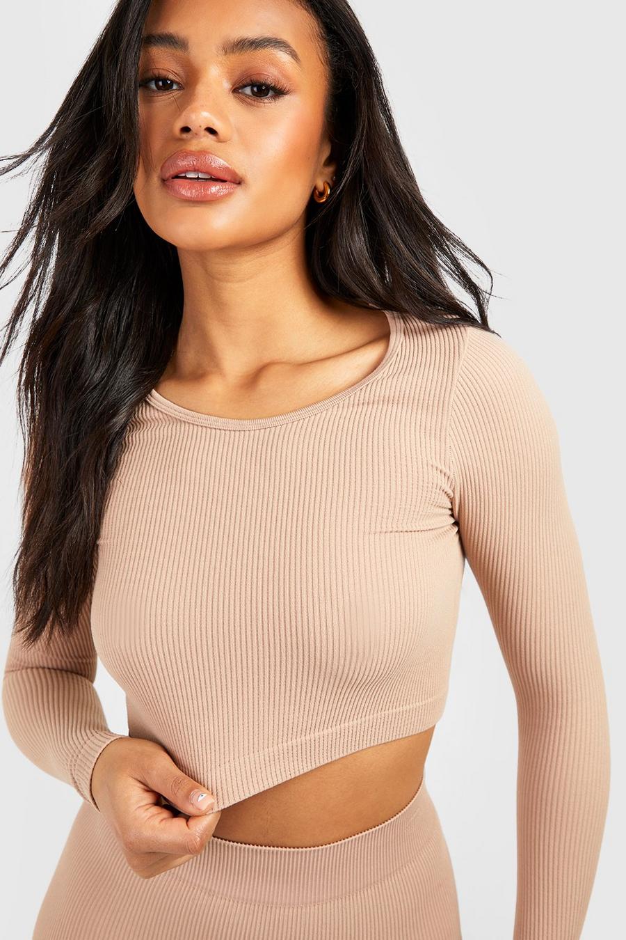Cropped Ribbed Top Beige