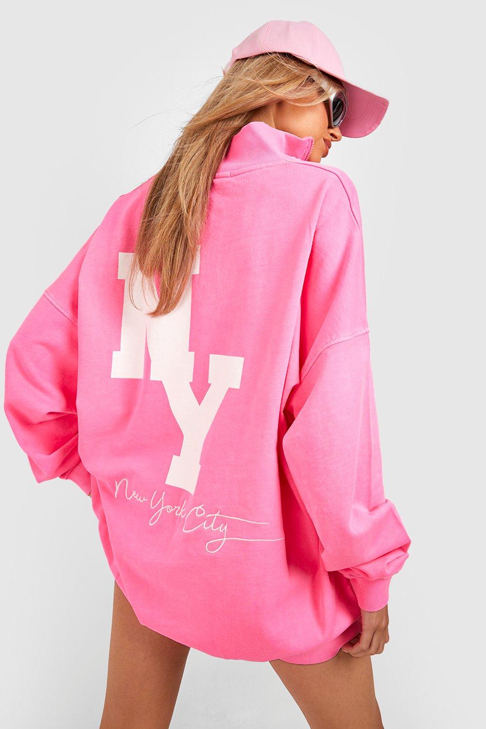 Ny Back Print Half Zip Oversized Sweatshirt boohoo NO