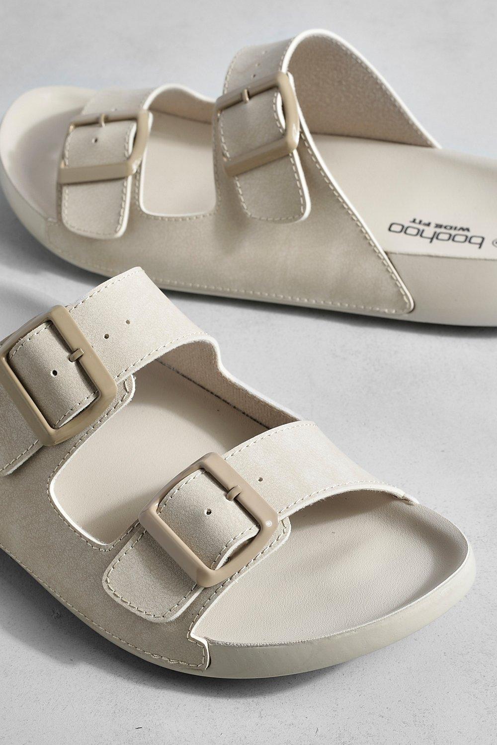 Wide Fit Double Buckle Sliders boohoo