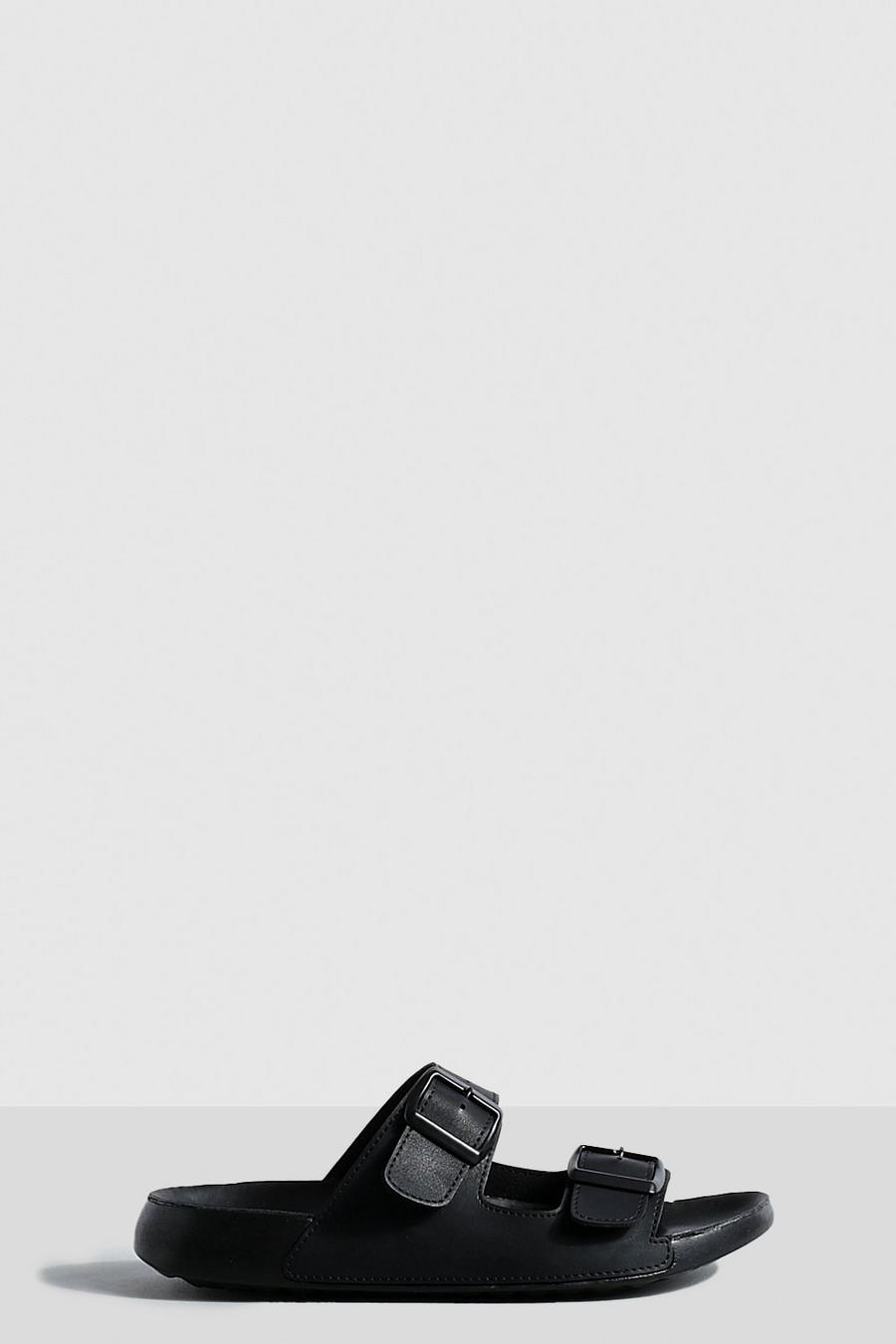 Black Brede Slippers Met Dubbele Gesp image number 1