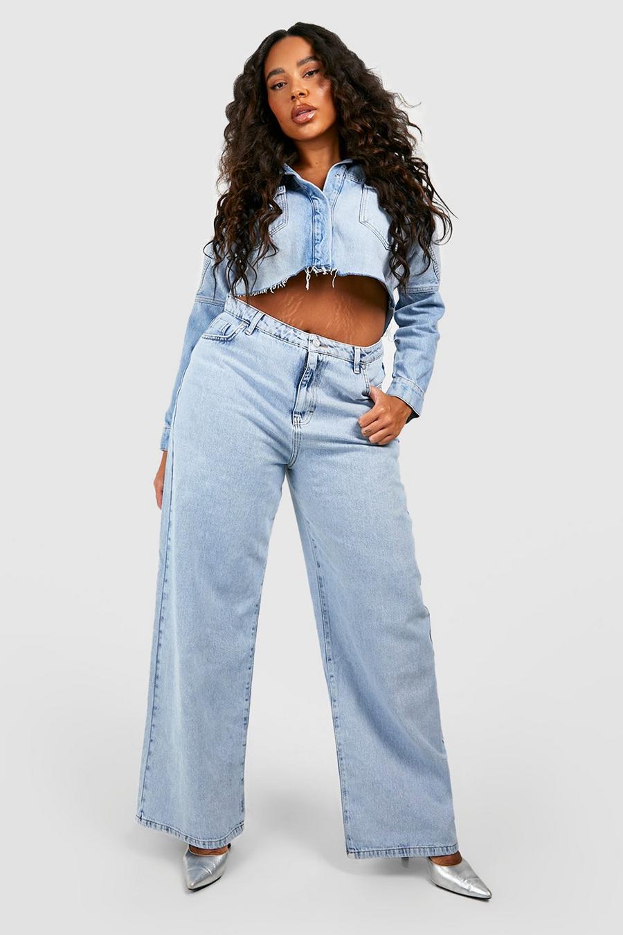 Plus High Waist Patch Pocket Wide Leg Jean  image number 1