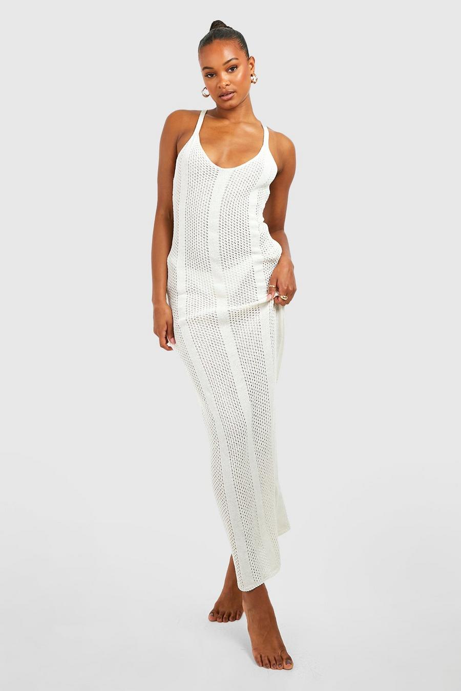 Ecru white Tall Scoop Neck Knitted Maxi Dress image number 1