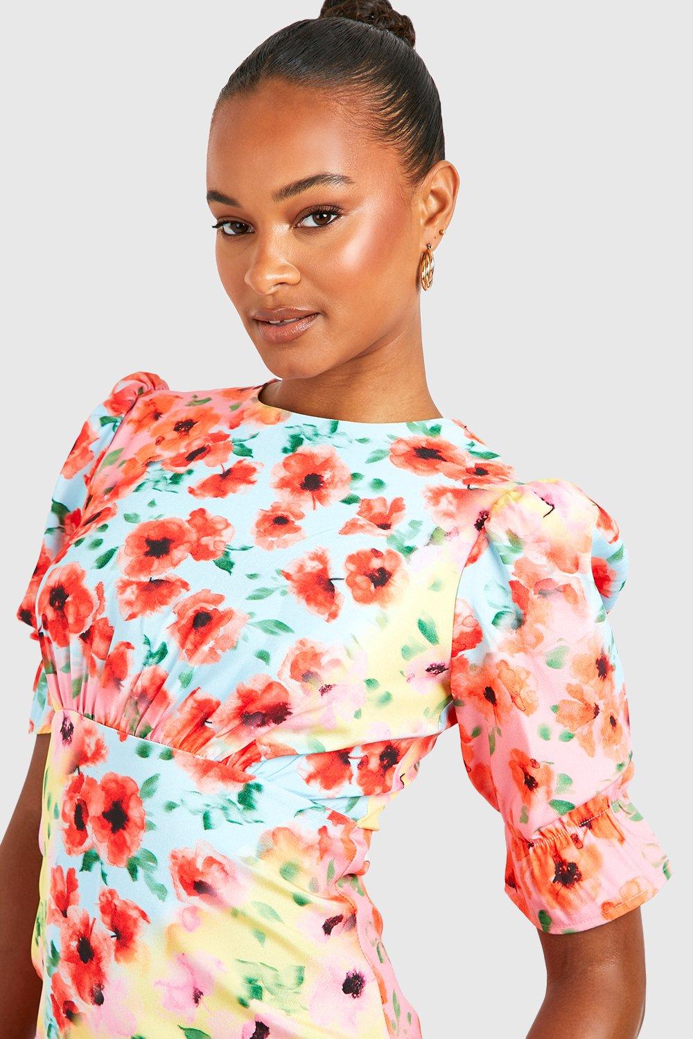Tall Floral Ruffle 3/4 Sleeve Midi Smock Dress | boohoo USA Tall Floral Ruffle 3/4 Sleeve Midi Smock Dress | boohoo USA