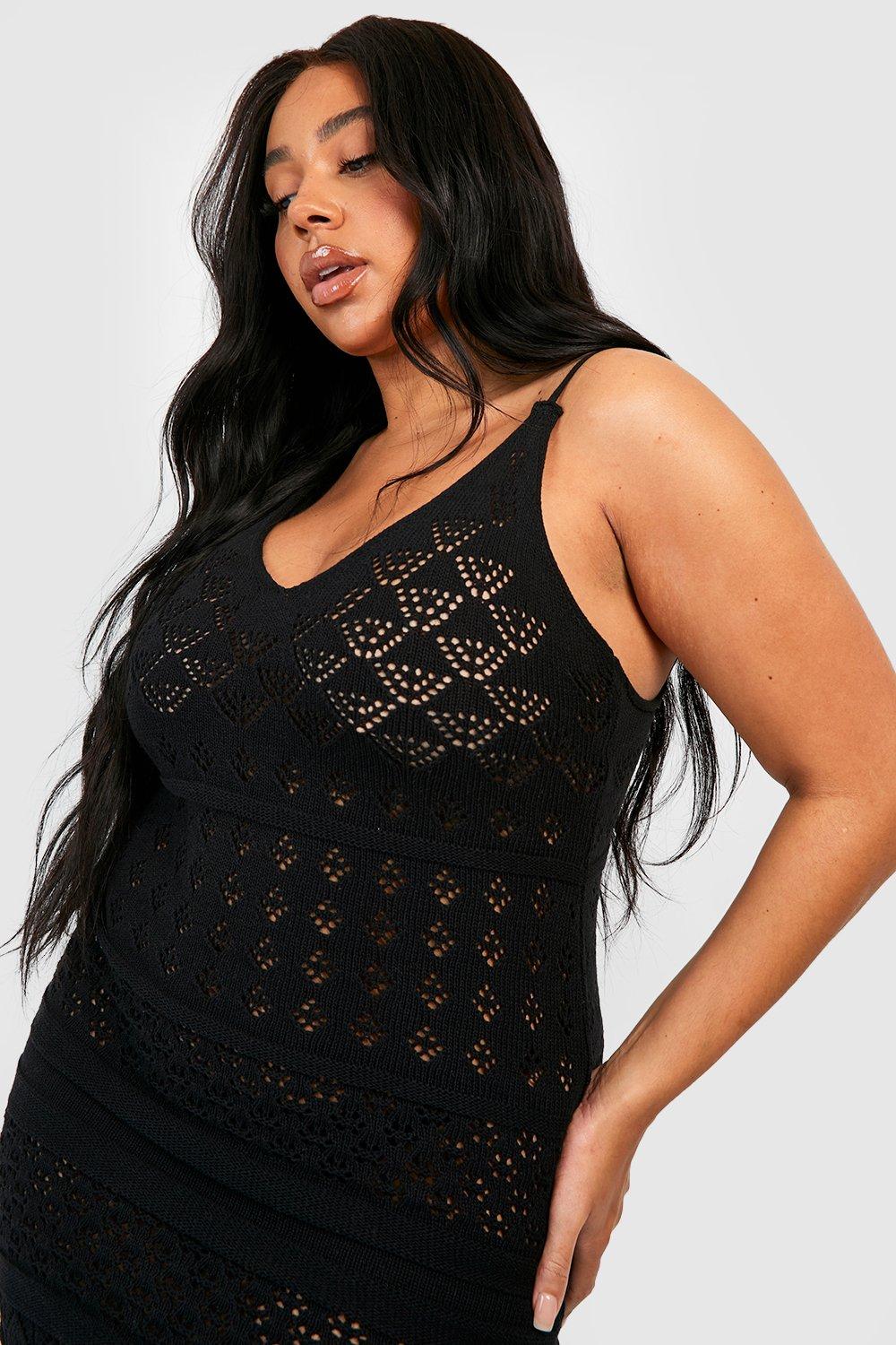 Black crochet mini dress best sale