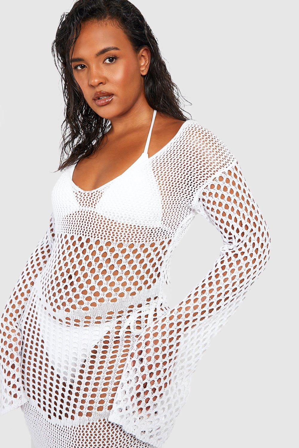 Plus Knitted Crochet Long Sleeve Maxi Dress boohoo IL