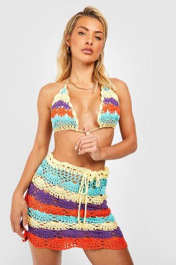 Multi Crochet Top & Skirt Beach Two-Piece yellow