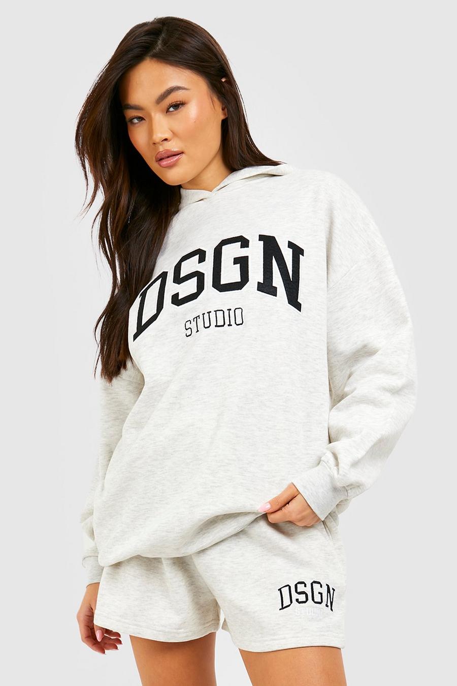 Ash grey Applique Embroidered Oversized Hoodie image number 1