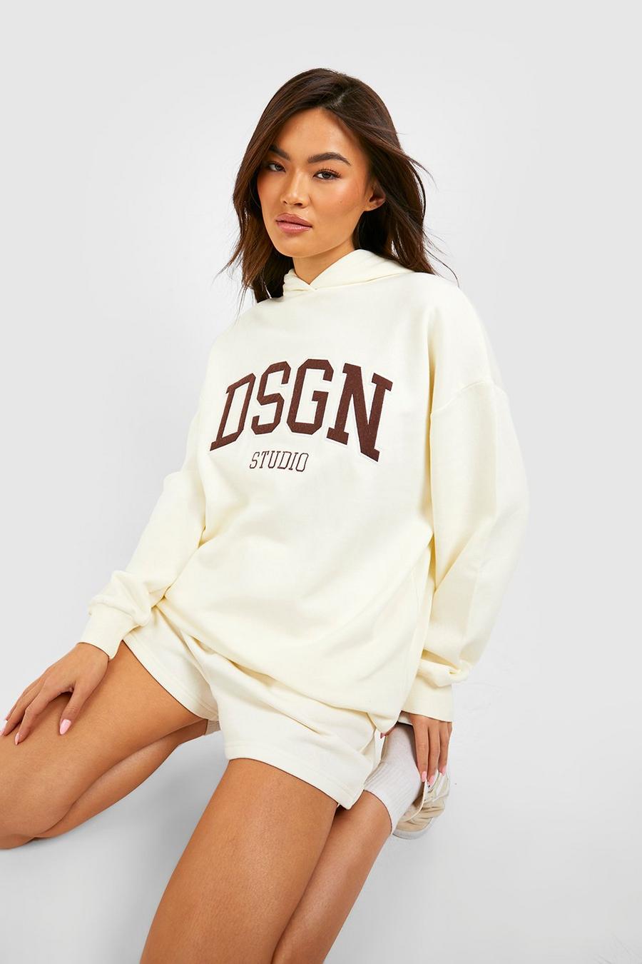Stone beige Dsgn Studio Applique Embroidered Oversized Hoodie image number 1