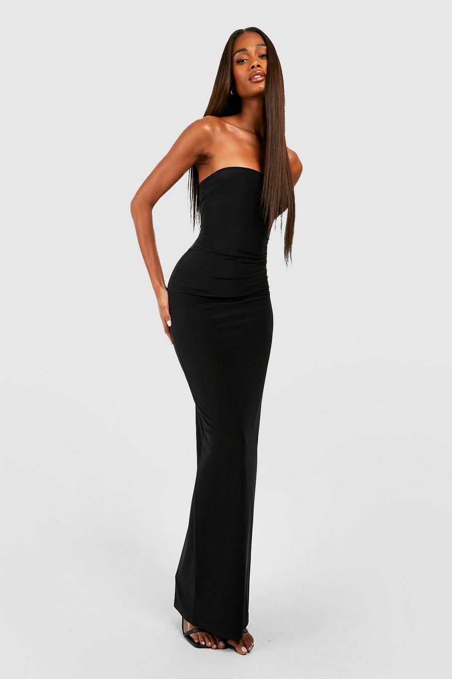 Black Premium Heavy Weight Slinky Bandeau Maxi Dress image number 1