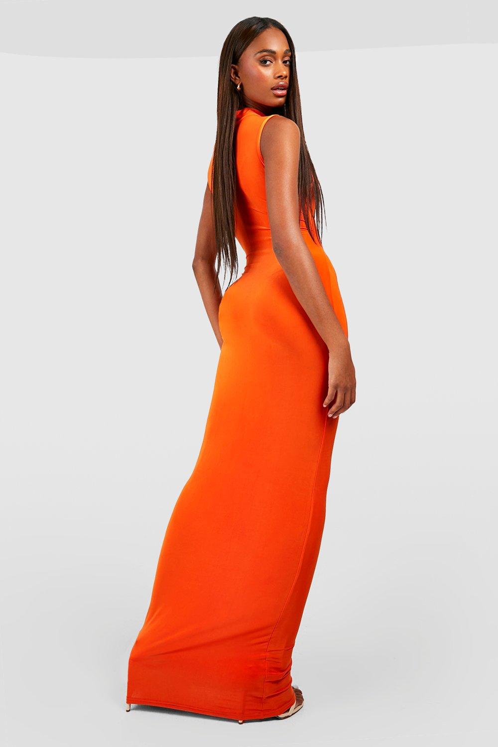 High neck outlet orange dress