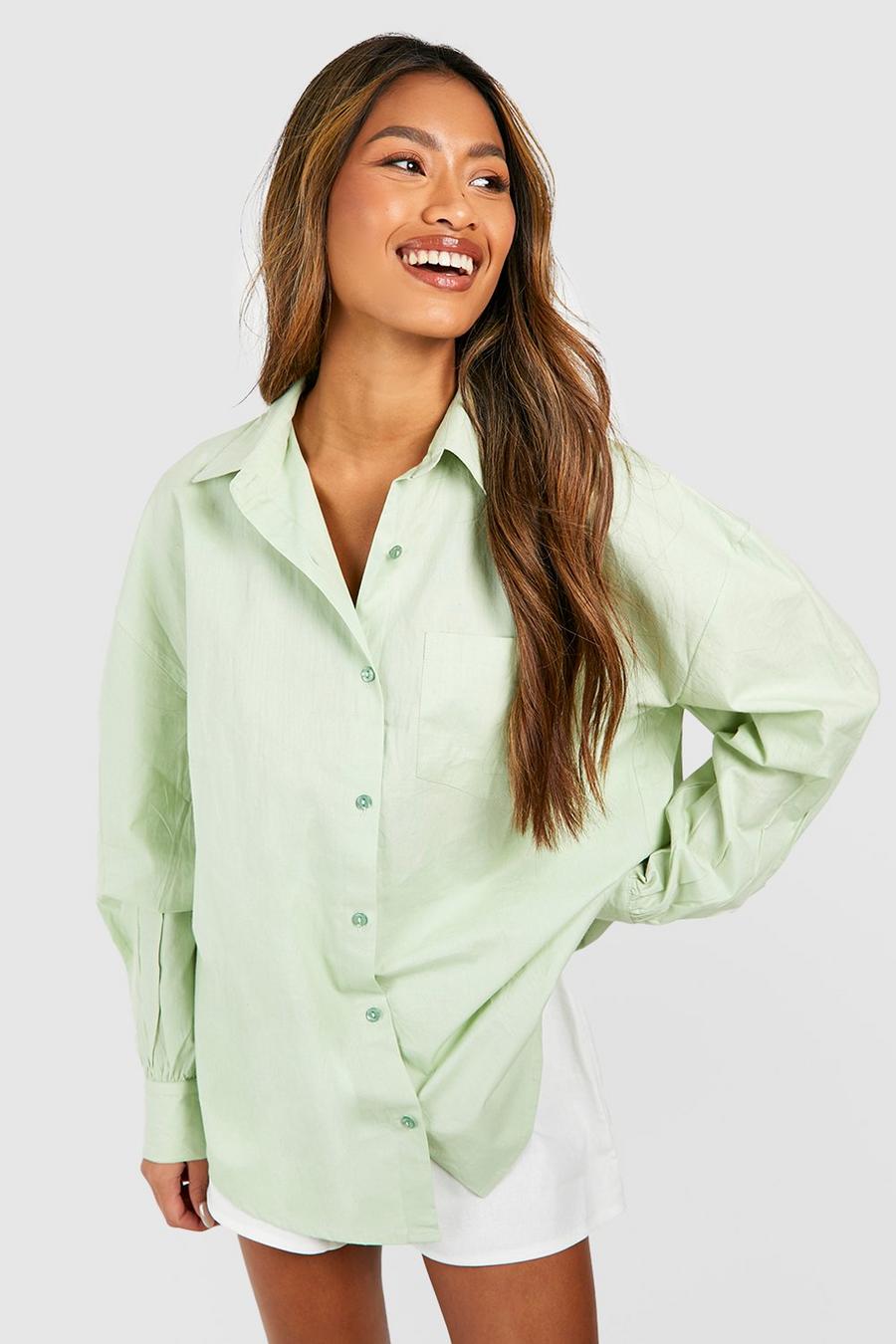 Camicia oversize in cotone popeline, Sage image number 1
