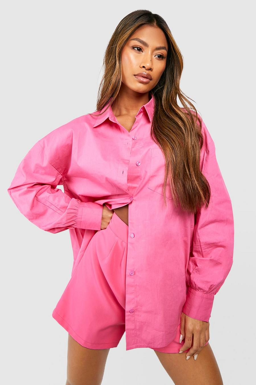 Chemise oversize en coton, Hot pink image number 1