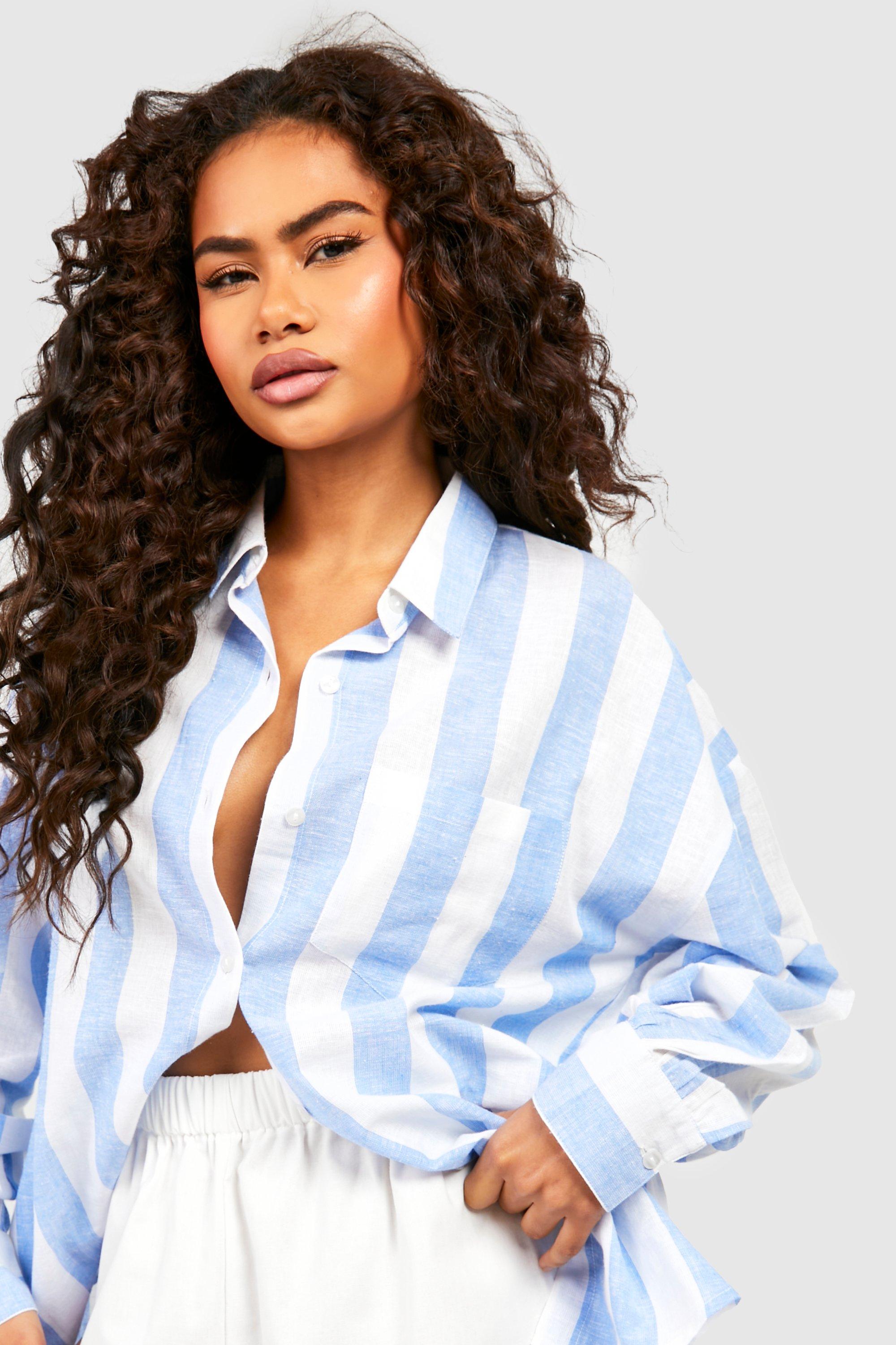 Blue and white striped dress best sale shirt womens