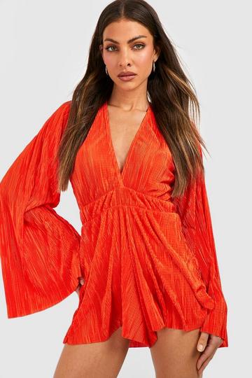 Plisse Flare Sleeve Playsuit orange