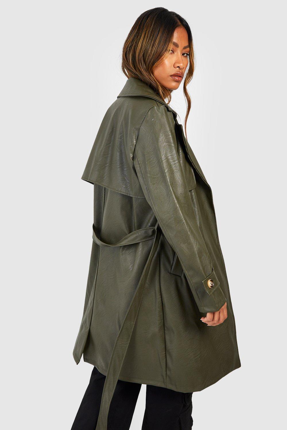 Leather short best sale trench coat