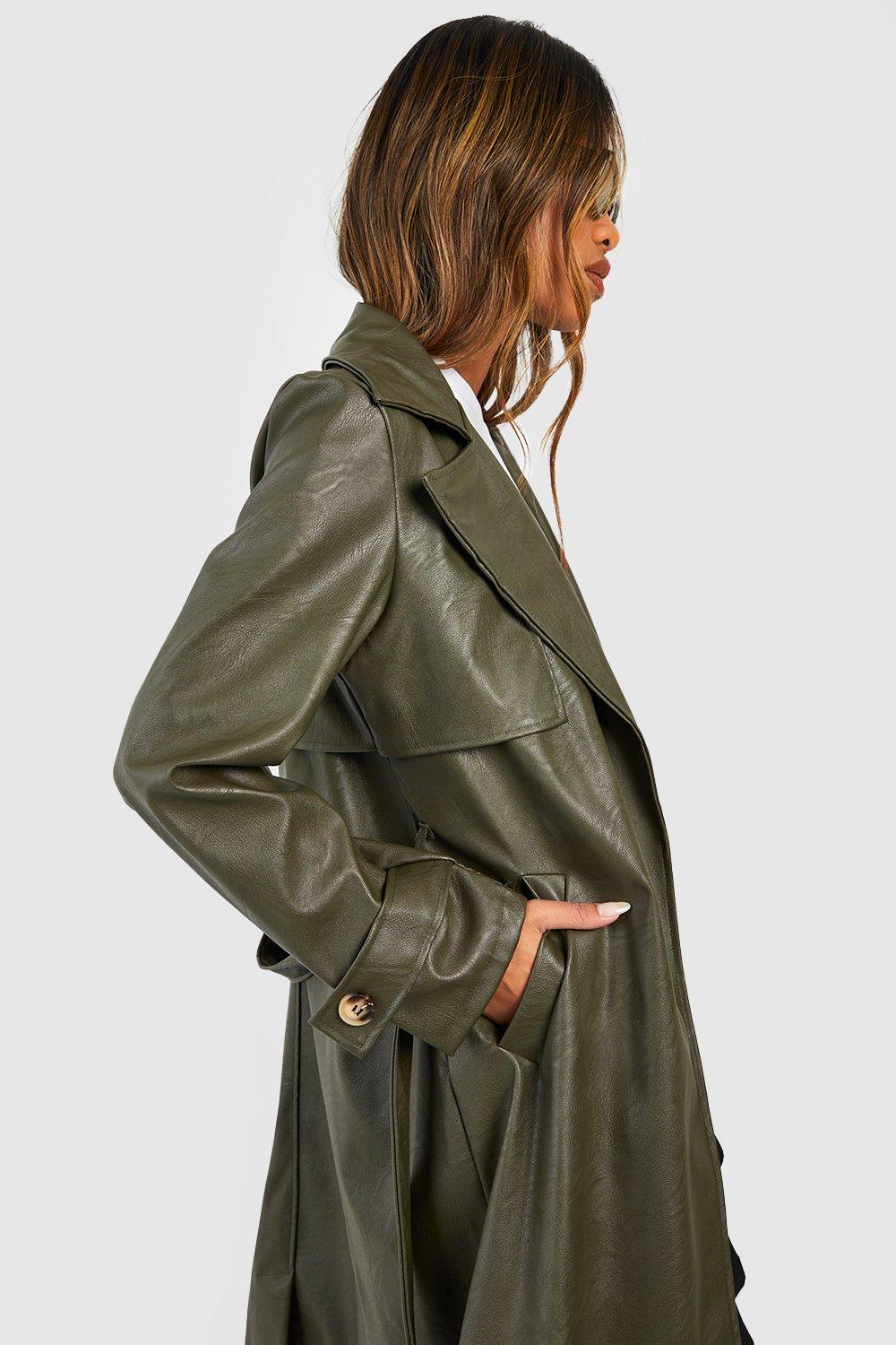 Short leather trench clearance coat