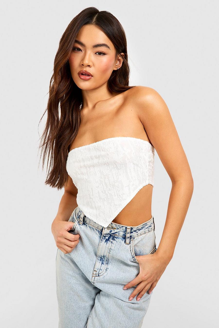 White Textured Jersey Burnout Crop Top image number 1