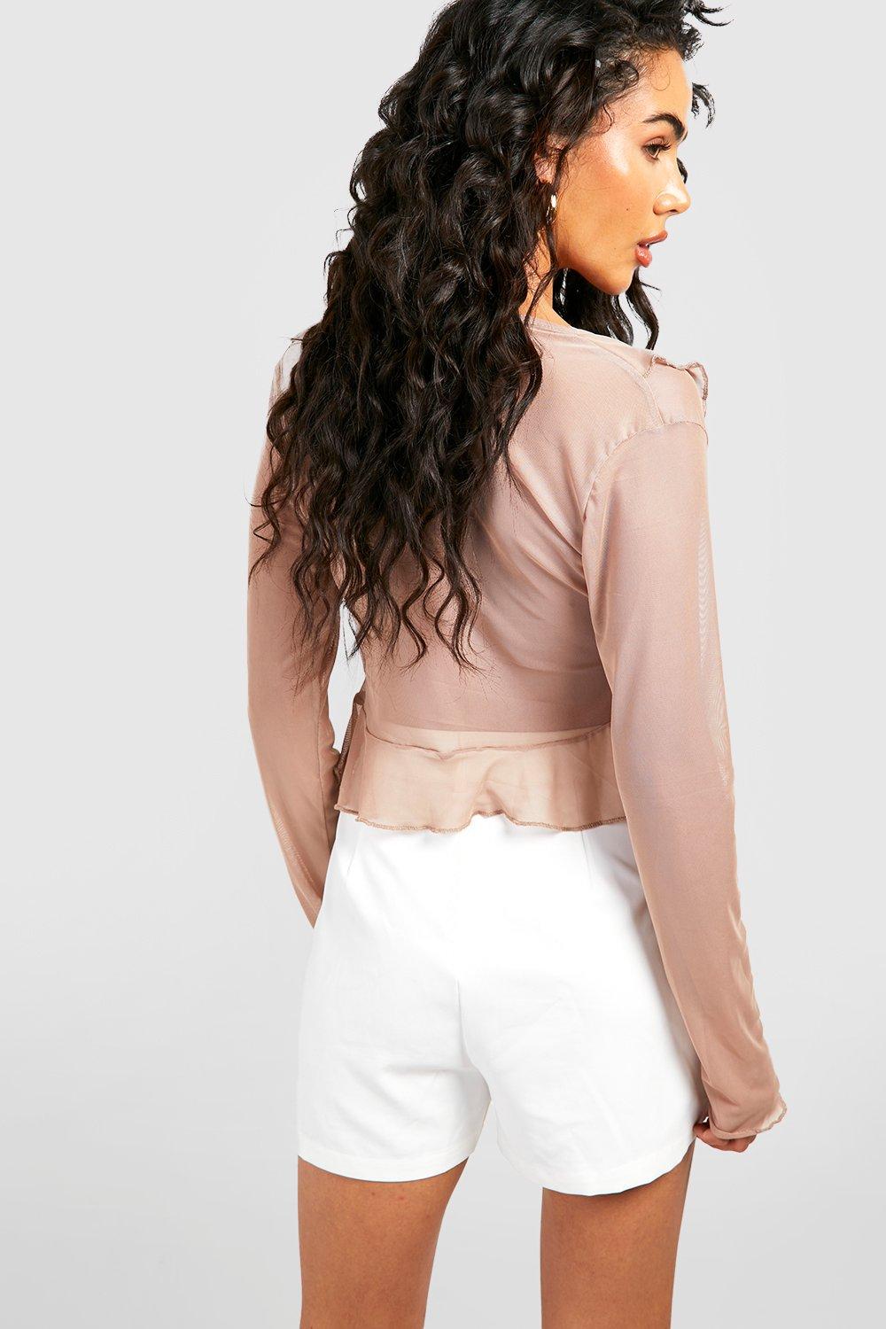 Go to Brunch Gathered Layered Mesh Ruffle Sleeve Top