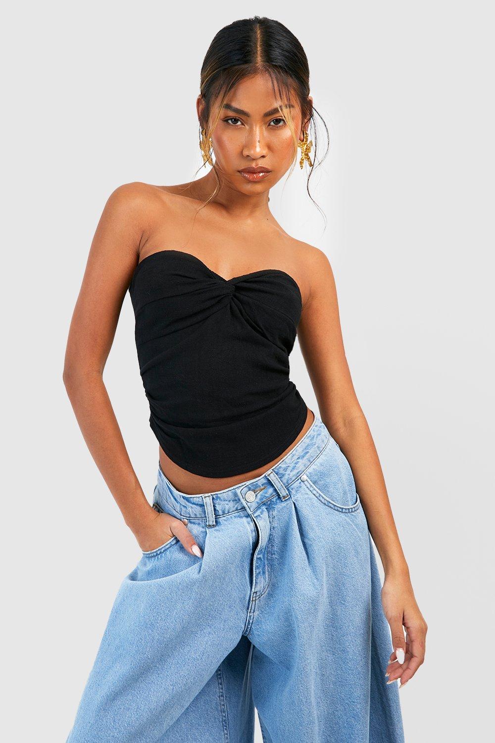 Linen-Blend Cropped Bustier