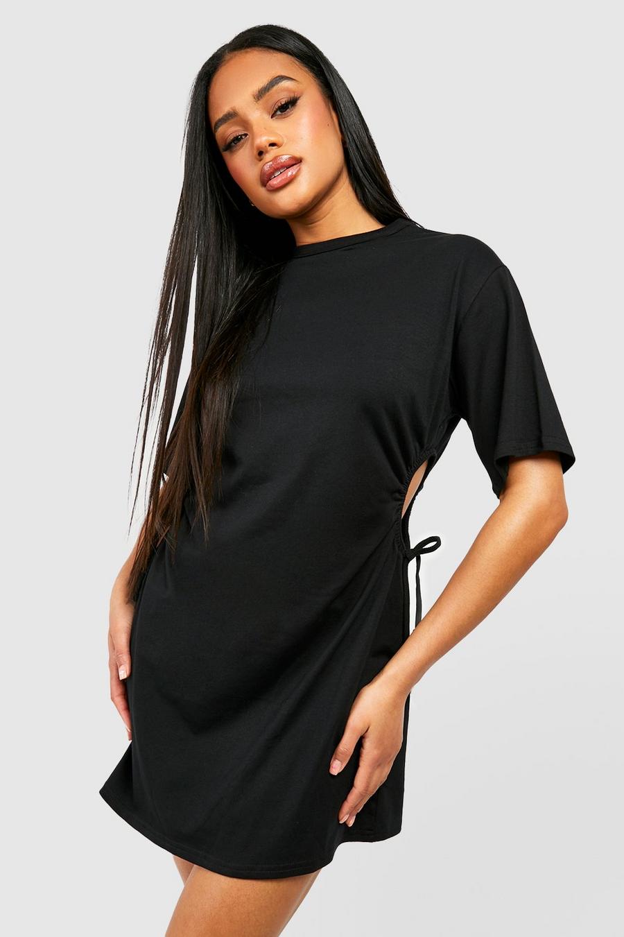 Vestido camiseta mini de algodón con abertura, Black image number 1