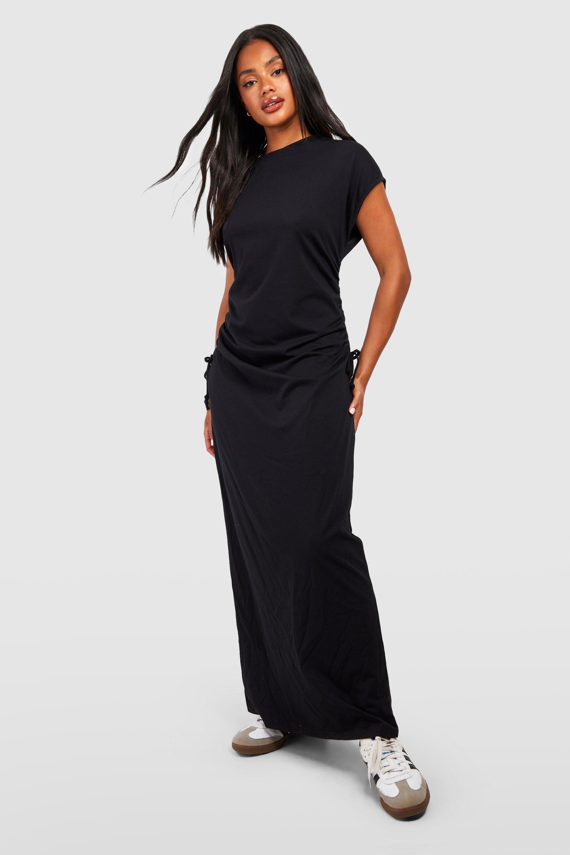 Cotton Ruched Waist T-Shirt Maxi Dress | boohoo USA