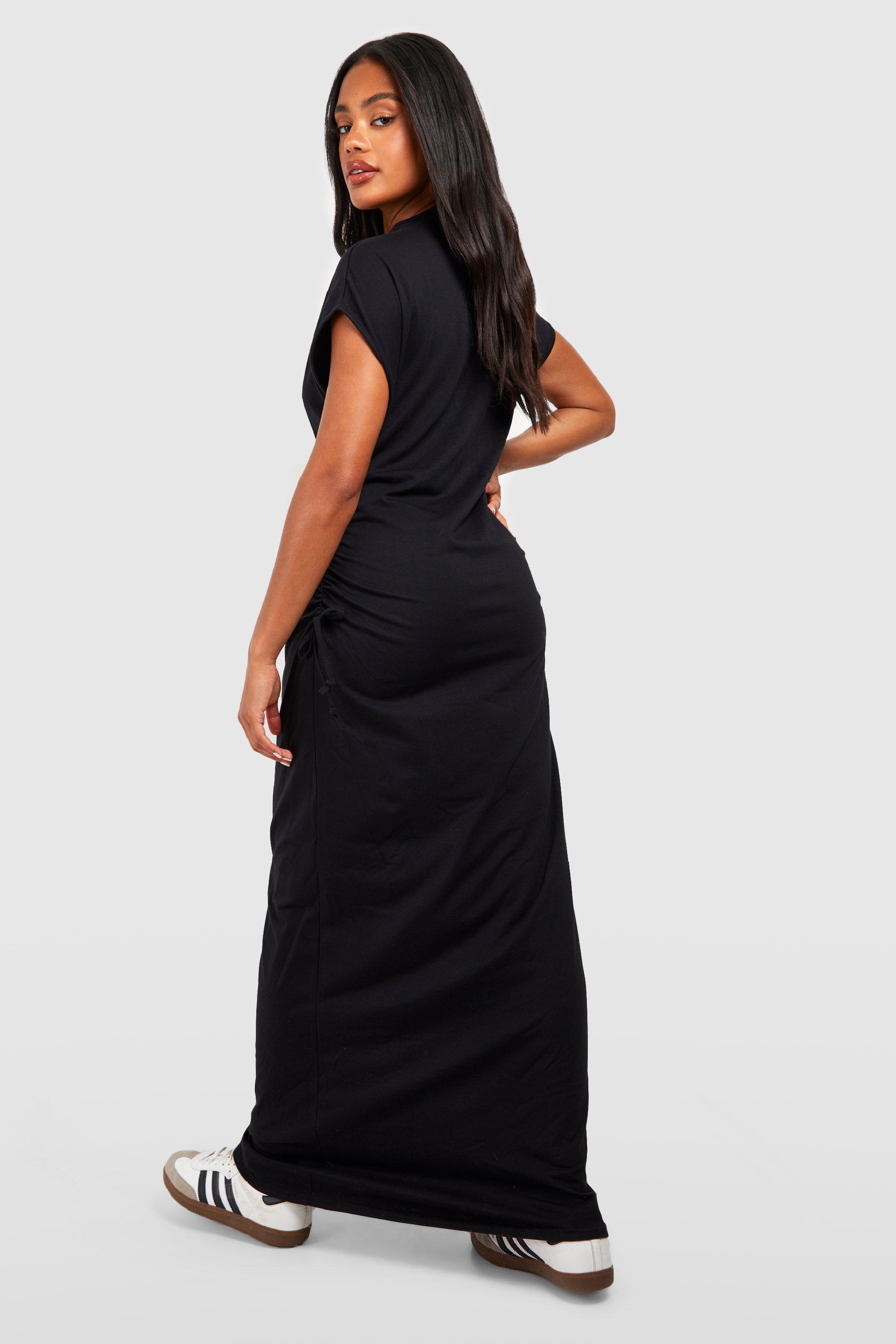 Cotton Ruched Waist T shirt Maxi Dress