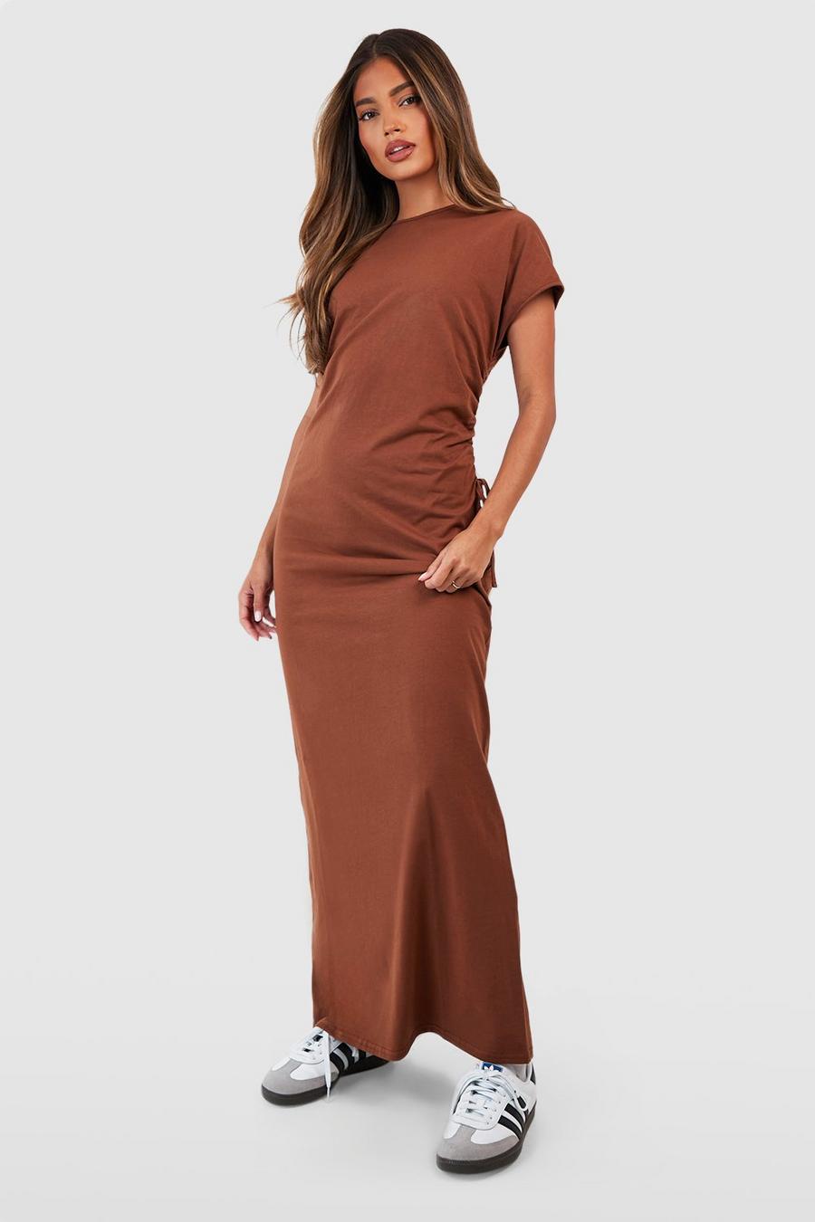 Chocolate Cotton Ruched Waist T-shirt Maxi Dress image number 1