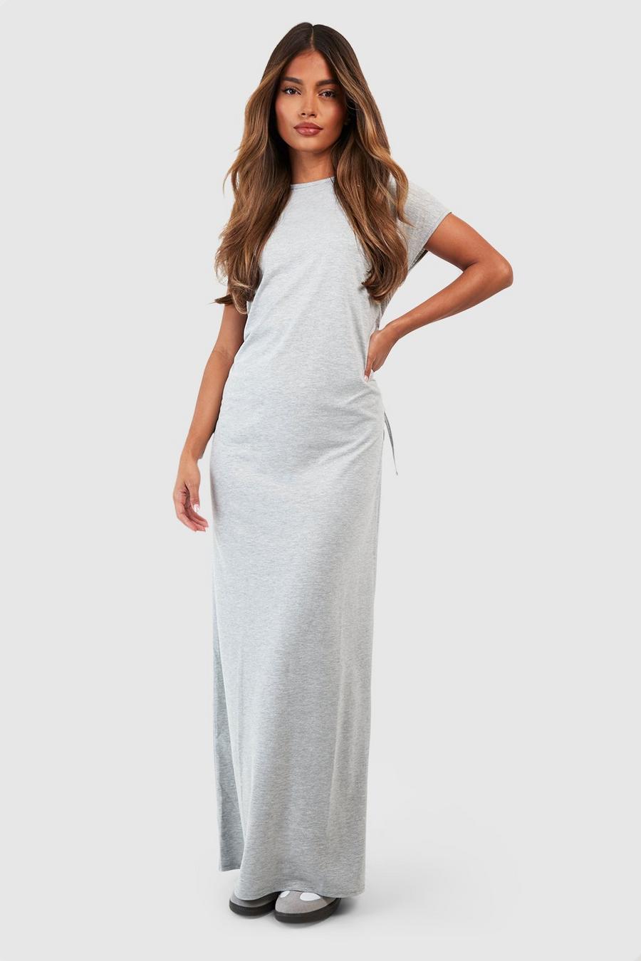 Grey Cotton Ruched Waist T-shirt Maxi Dress image number 1