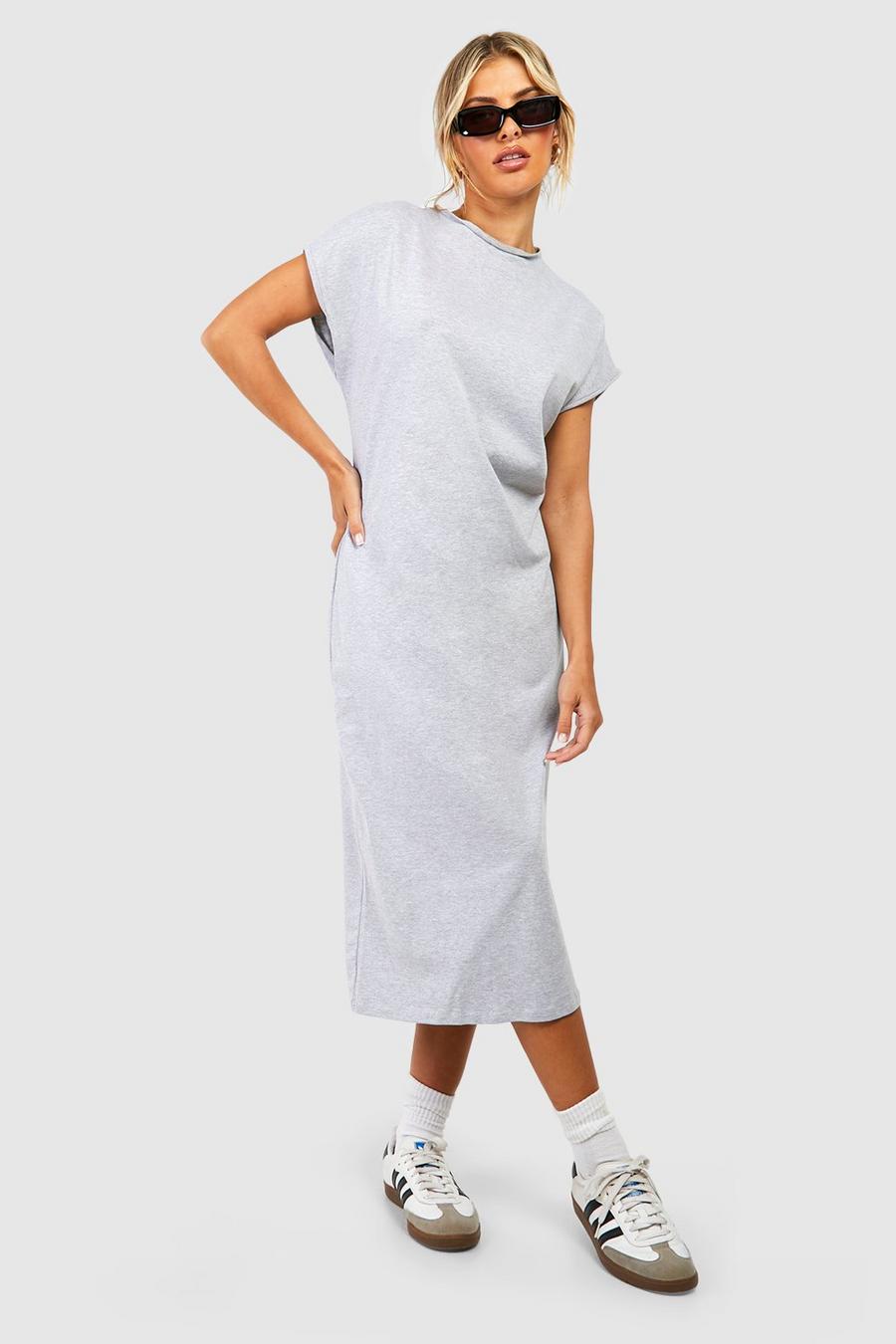 Grey marl Cotton T-shirt Midaxi Dress image number 1