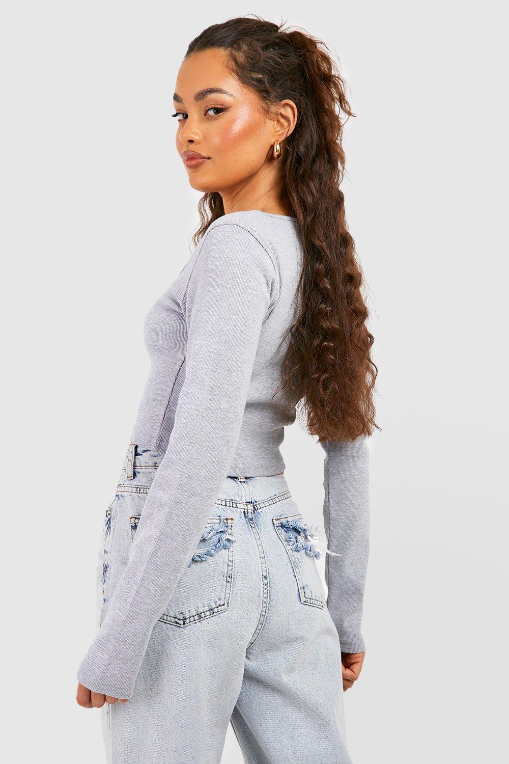 Rib Half Zip Square Neck Crop Top | boohoo